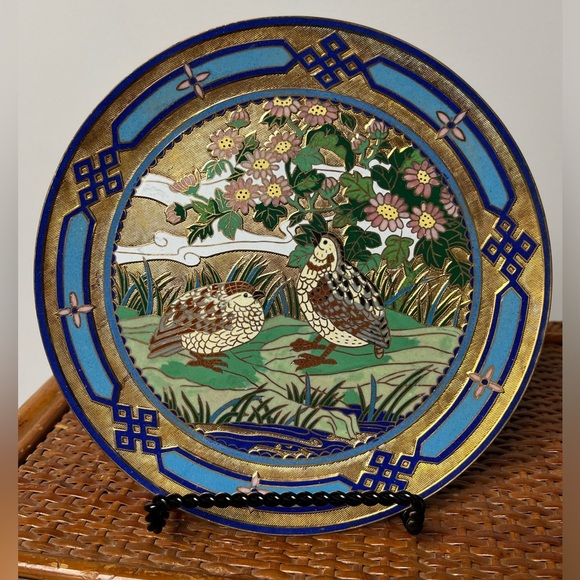 VINTAGE CLOISSONE BRASS DECORATIVE PLATE - Picture 1 of 5